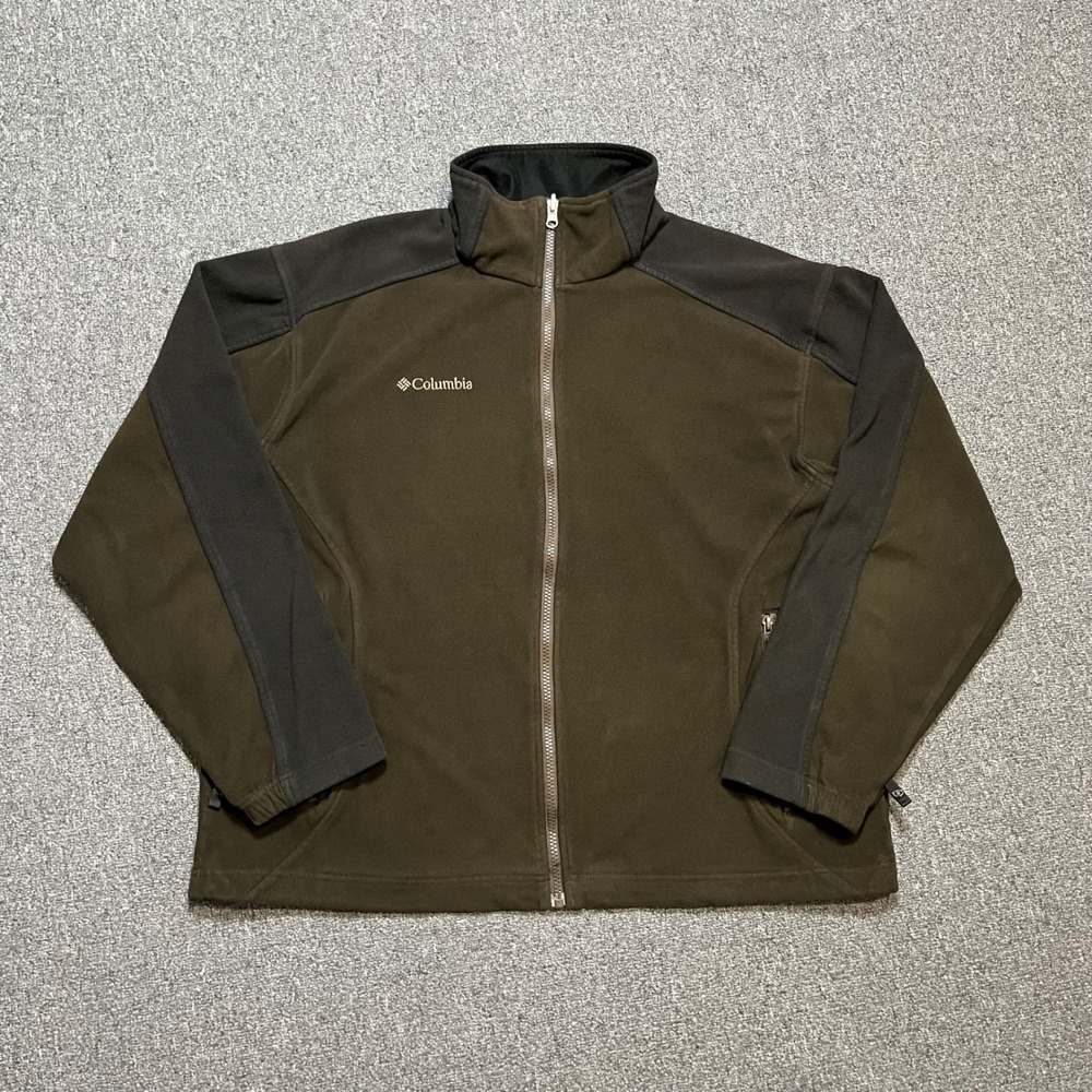 Columbia Fleece Full Zip Jacket Large Brown Interchange Mock Neck Mens Outdoor